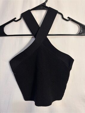 Quince Black Ribbed Cross-Back Tank Top